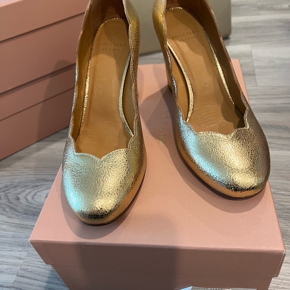 NIB Sezane High Heel Palermo Gold Heels FR 38 US 7 - Picture 6 of 10